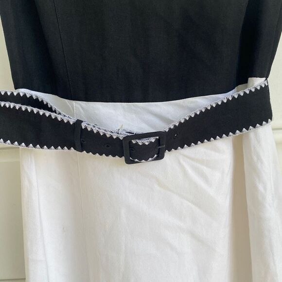 Ann Taylor Loft Linen Blend Belted Sleeveless MIDI‎ Dress Black Cream Size 0 - Picture 5 of 12
